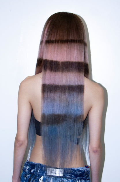 FULL LACE PINK BLUE OMBRÉ WITH STRIPE DESIGN 30"