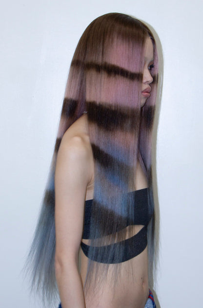 FULL LACE PINK BLUE OMBRÉ WITH STRIPE DESIGN 30"