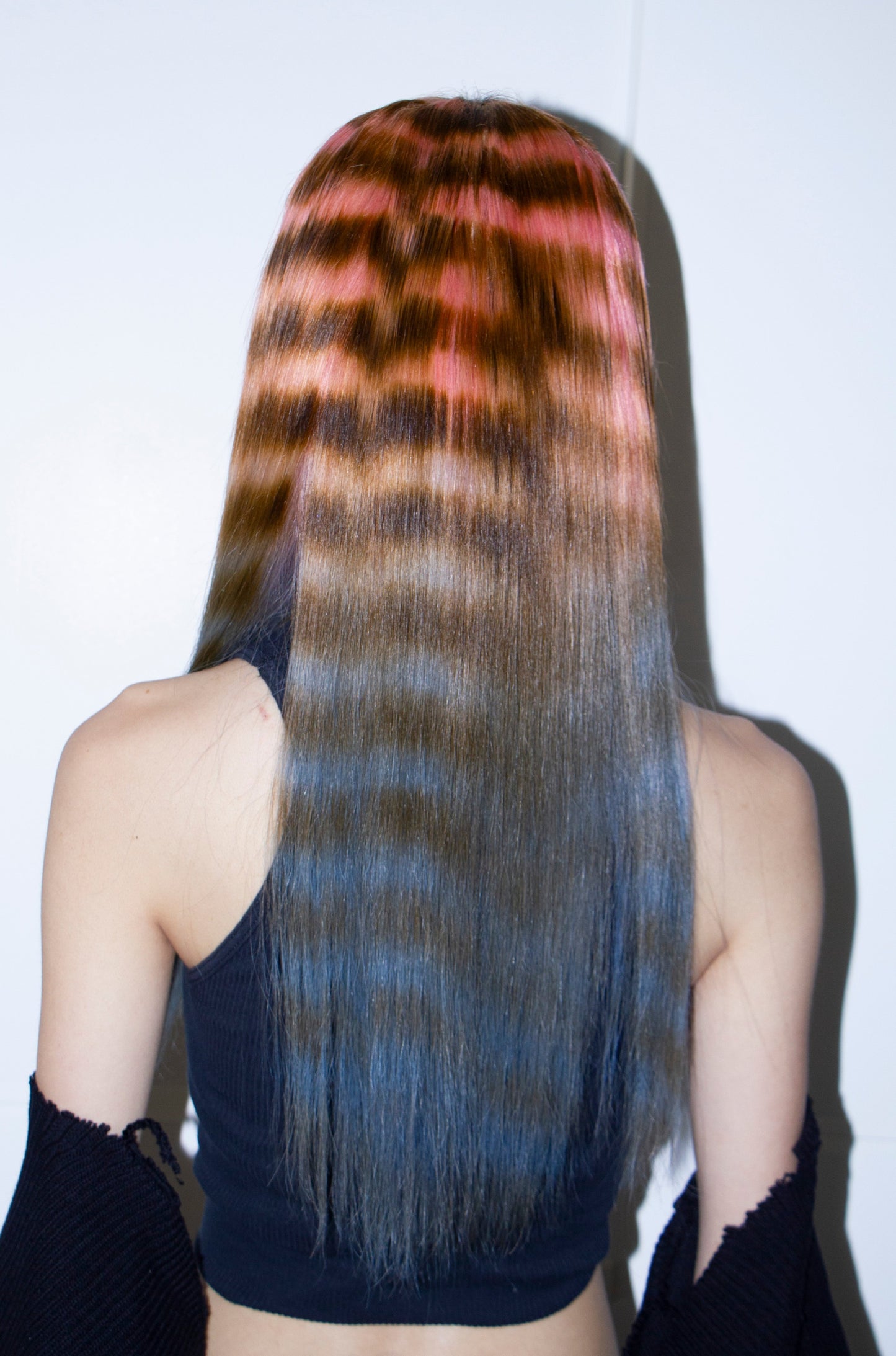 FULL LACE PINK BLUE OMBRÉ STRIPED WITH V BANG 24"