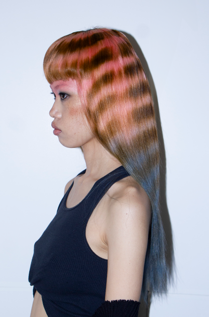 FULL LACE PINK BLUE OMBRÉ STRIPED WITH V BANG 24"